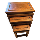 Table gigogne 3 pièces empilable teck en bois asiatique chinoiserie