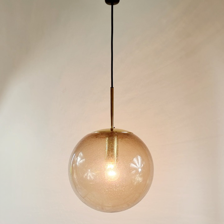 Large Mid-Century Smoked Air-Bubbled Glass Ball Ceiling Light from Limburg, Germany, 1970s