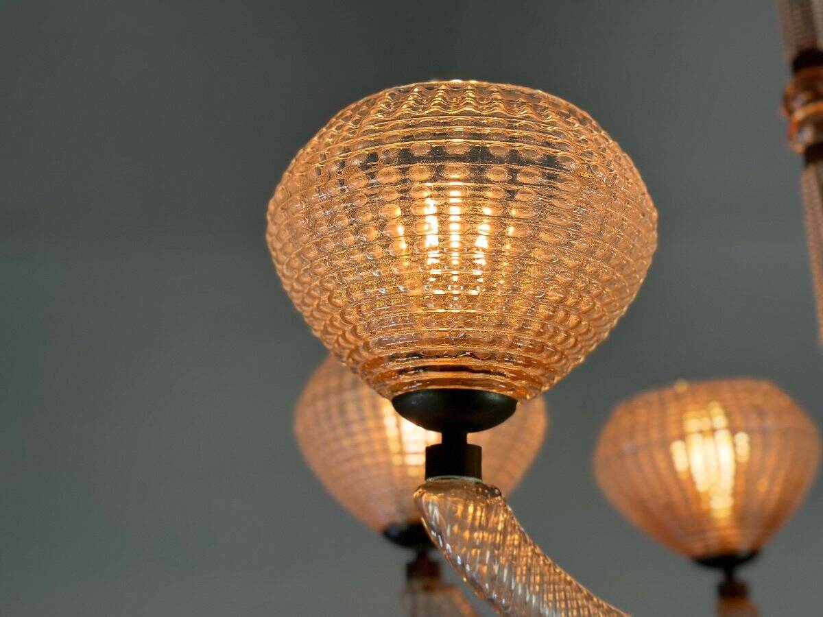 Lustre vénitien en verre de Murano rose vers 1930