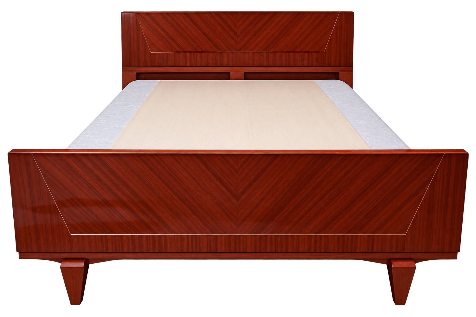 Varnished wooden bed with mattress base