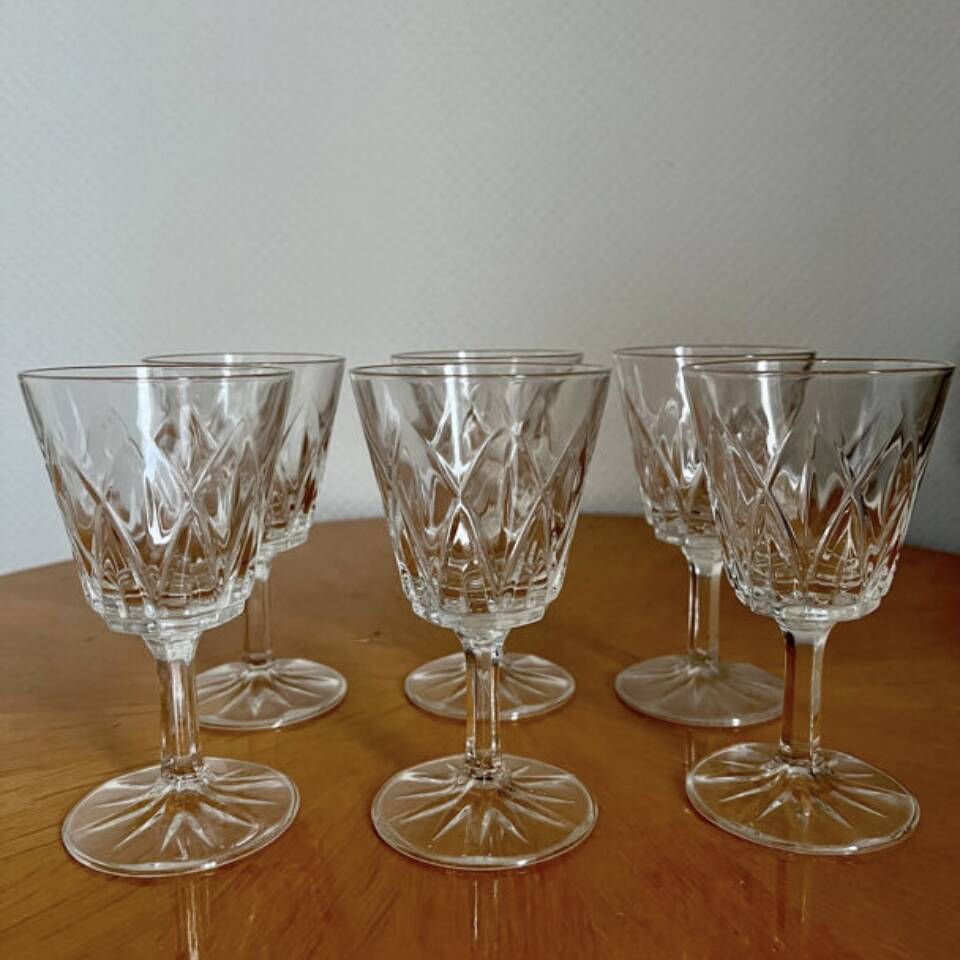 Set of 6 Vmc Cristal de Reims Harlequin glasses
