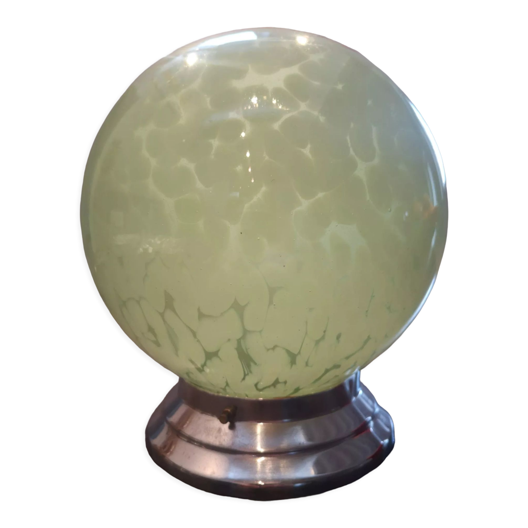 Applique globe boule abat jour opaline vert Clichy moucheté ø 20 cm art déco 1930/1940 TBE