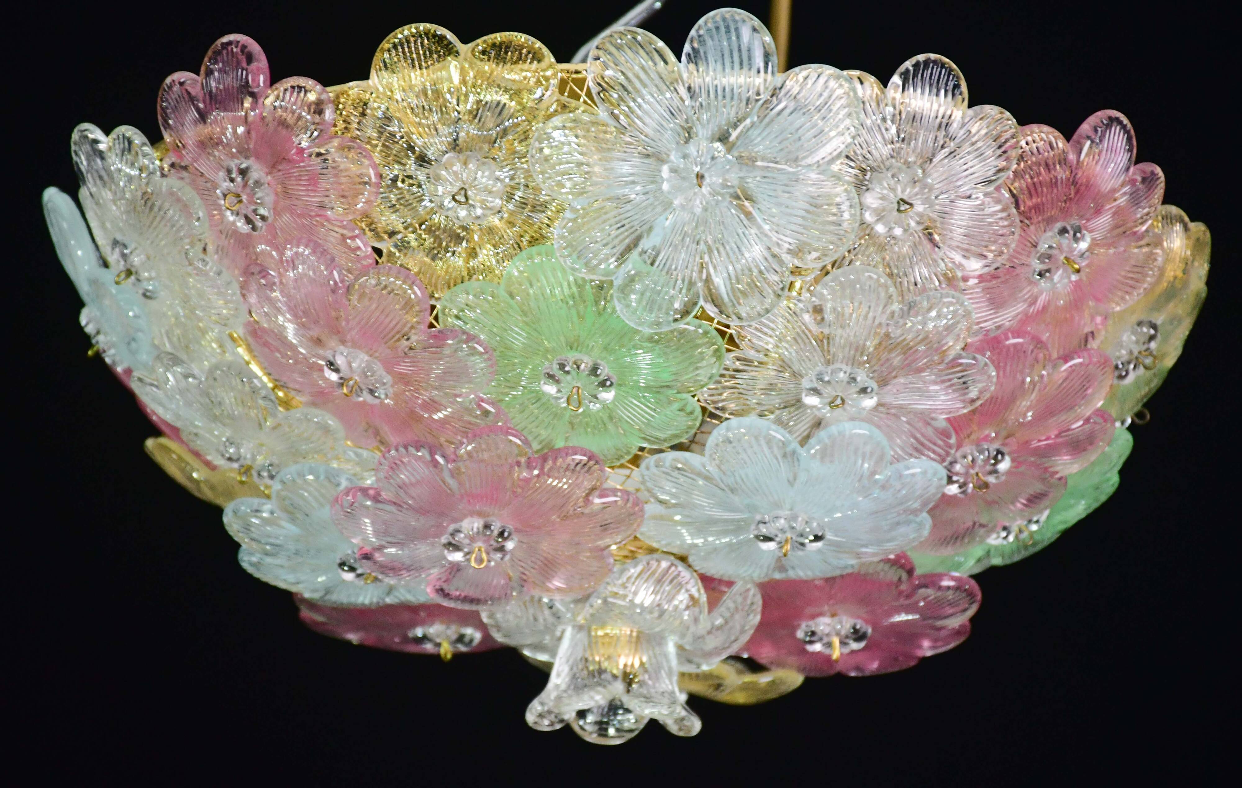 Charming Murano Barovier & Toso flowers flush light fixture, ceiling, 1960s