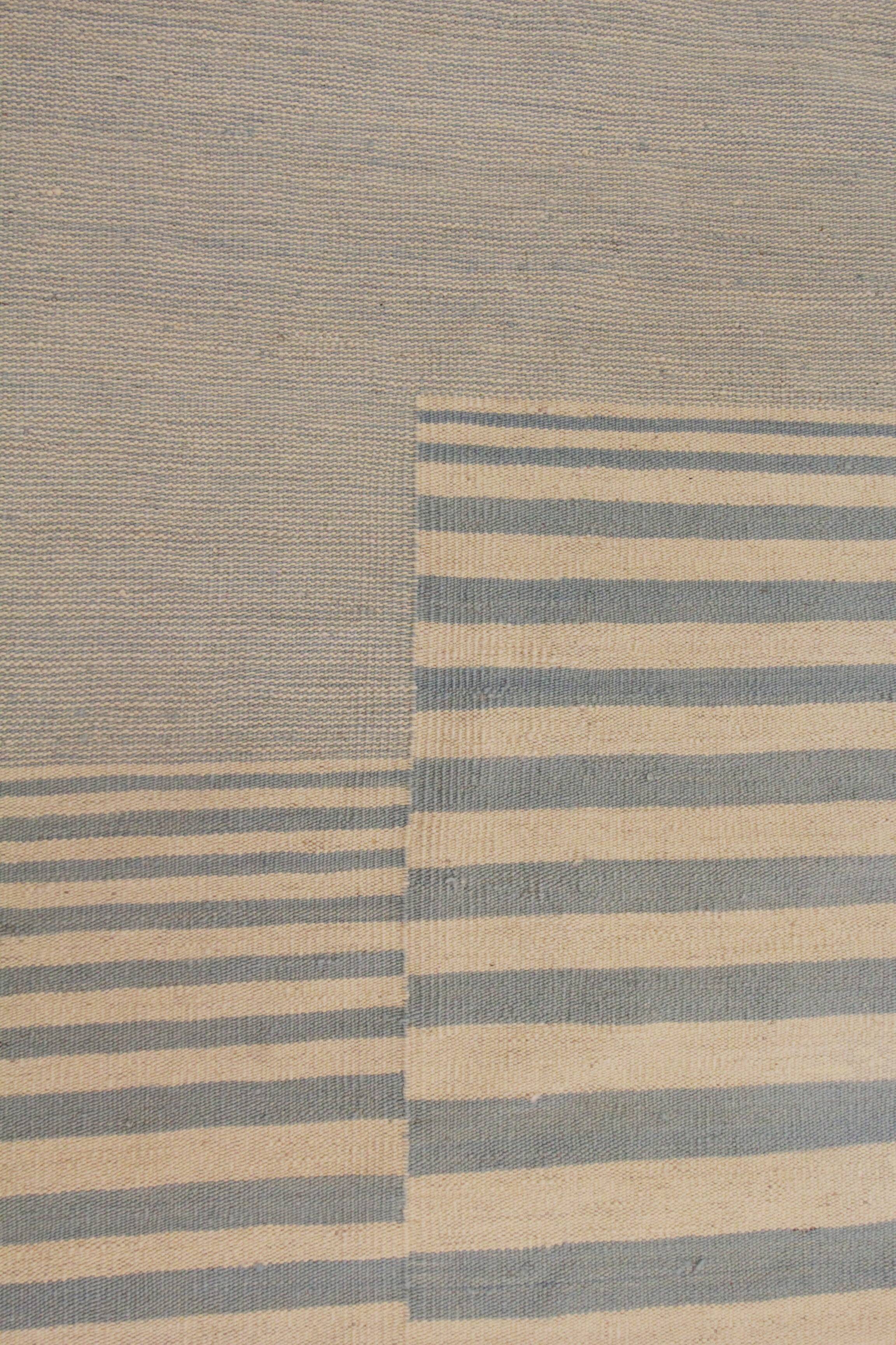 Blue cream wool kilim handwoven modern kilim flat-weave area rug-205x283cm