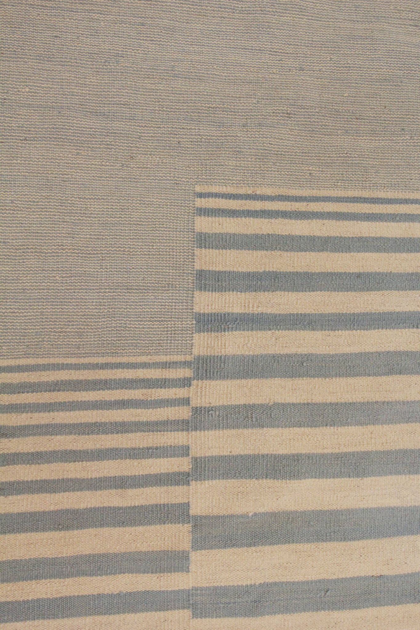 Blue cream wool kilim handwoven modern kilim flat-weave area rug-205x283cm