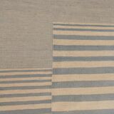 Blue cream wool kilim handwoven modern kilim flat-weave area rug-205x283cm