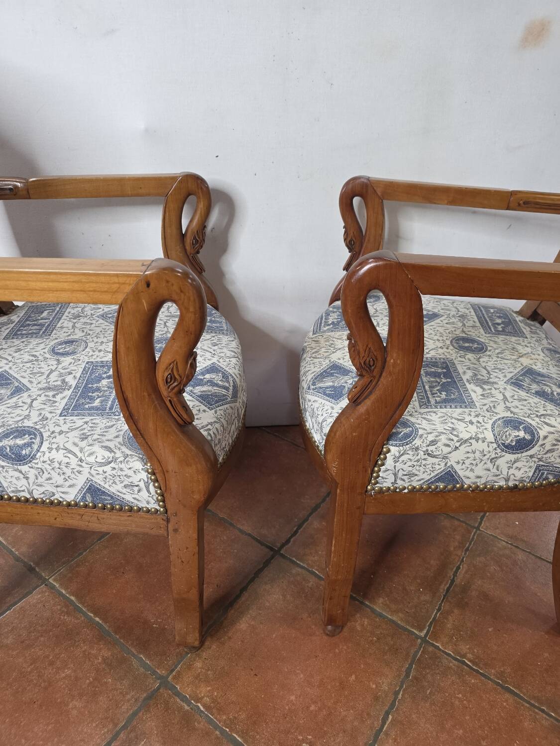 Pair of 19th century restoration armchairs in cherry wood