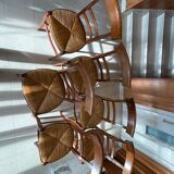 Set of 6 straw chairs style Directoire Solid cherry wood