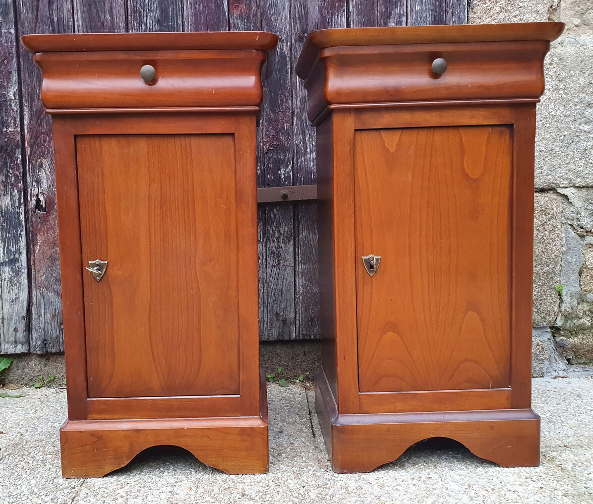 Pair of Louis Philippe bedside tables, solid cherry, vintage, 60