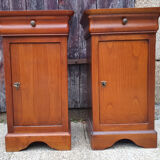 Pair of Louis Philippe bedside tables, solid cherry, vintage, 60