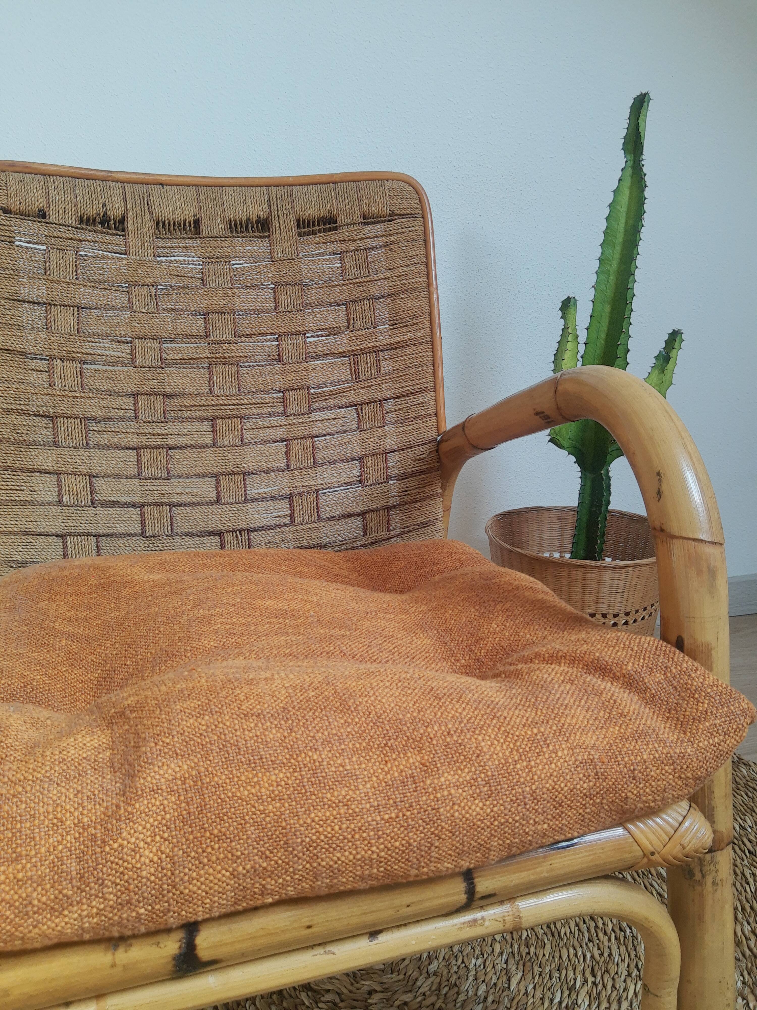 Vintage rattan and braided rope armchair