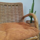 Vintage rattan and braided rope armchair