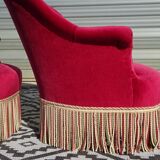 2 antique toad armchairs in red velvet