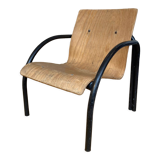 Fauteuil chauffeuse bois et métal années 80