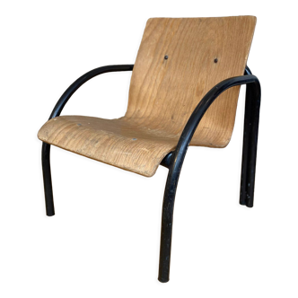 Wood and metal fireside chair from the 80s