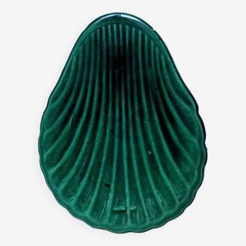 Coupelle forme coquille coquillage barbotine verte vintage numéroté