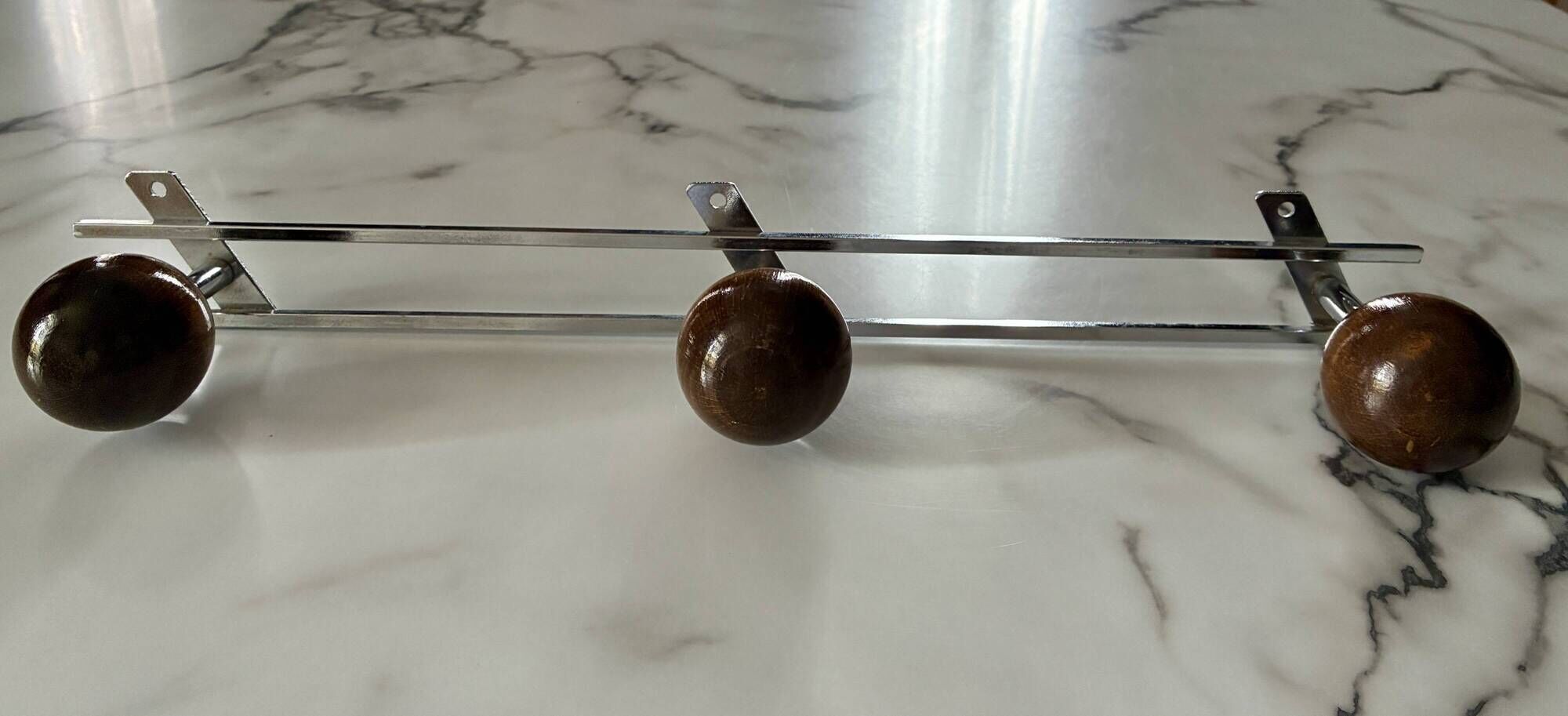 Vintage metal and wood wall coat rack or hook