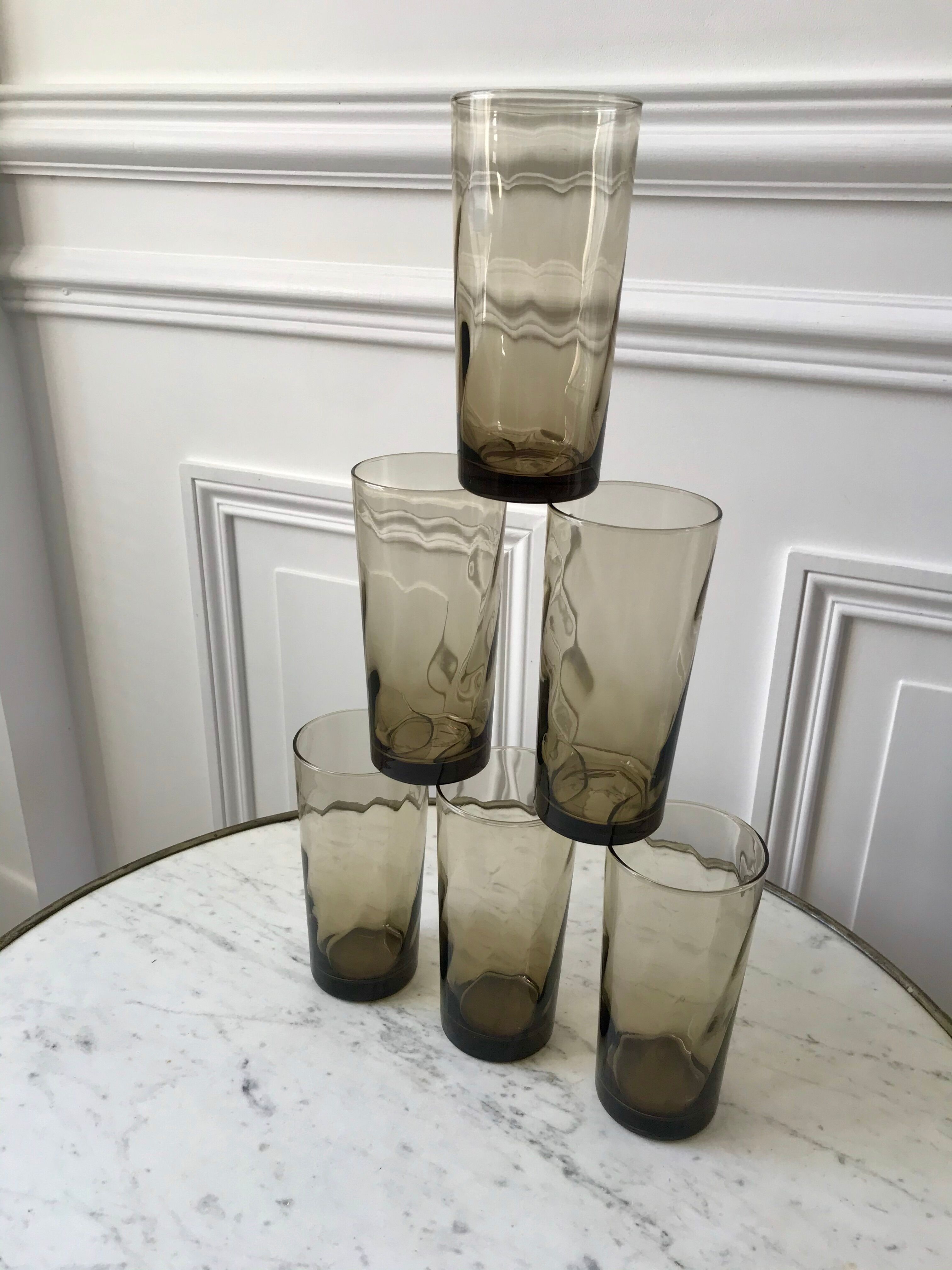 Set of 6 glasses smoked long drink 70s