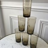 Set of 6 glasses smoked long drink 70s