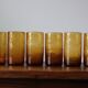 Set of 6 amber, blown and bubbled Biot glasses