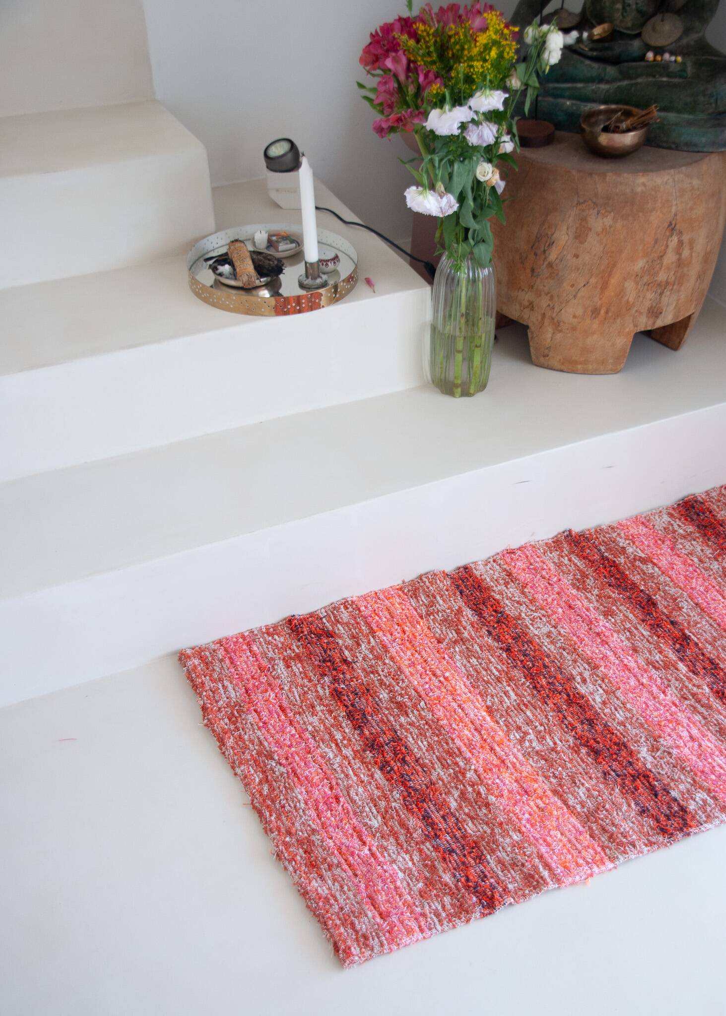 Handmade recycled cotton rug - Coral