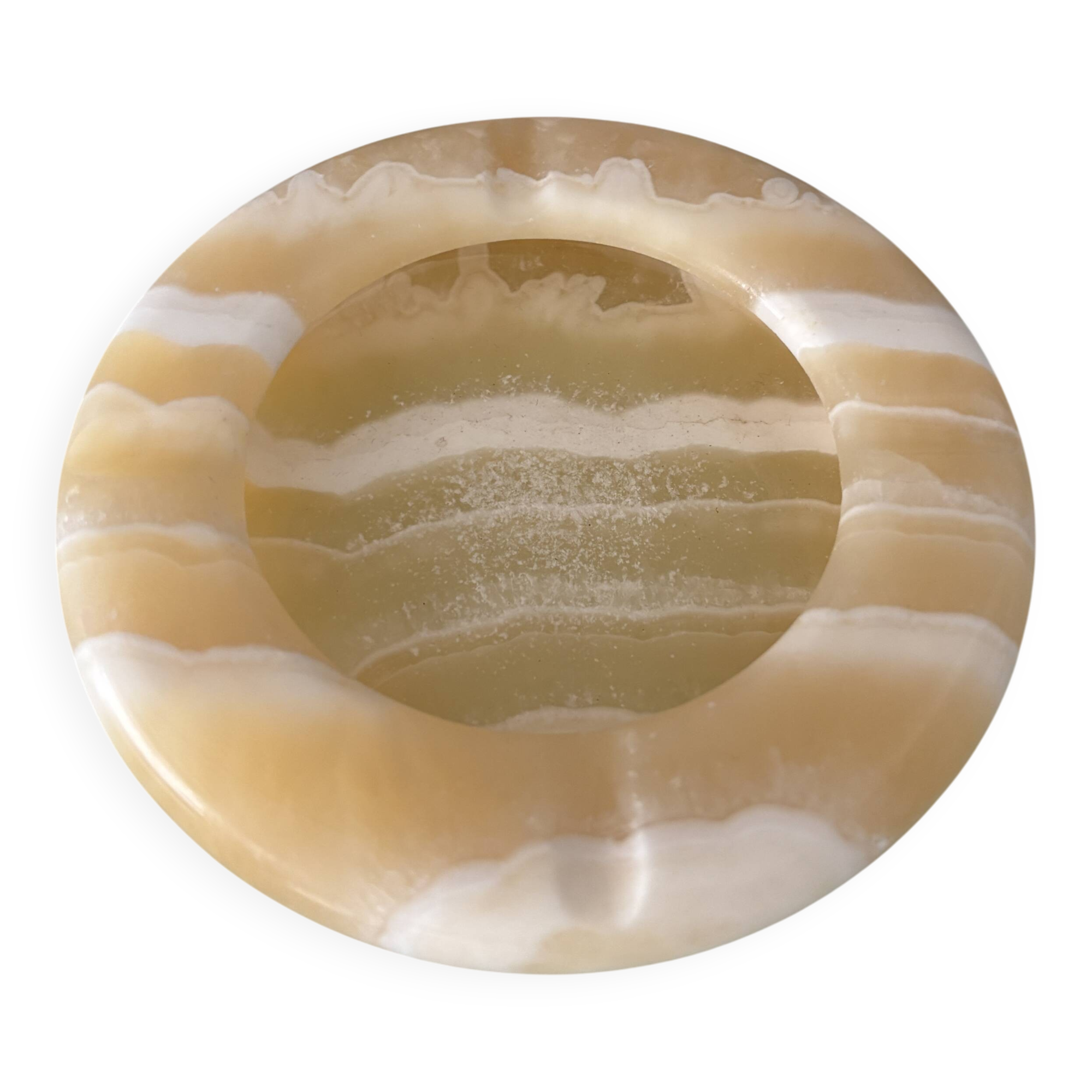 Vintage Onyx Ashtray – Hand-Carved, Natural Honey Tones (ca. 1960s–1970s)