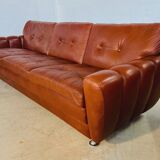 Retro vintage Danish 3 person Svend Skipper sofa in chestnut brown leather