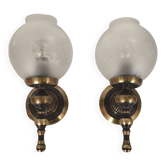 Two wall sconces Gold and Black – Globes - H30 cm - Socket - E27