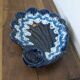 Large vintage shell-shaped blue glazed ceramic bowl