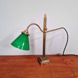 Bronze desk lamp with a green opaline conical shade, 1920.