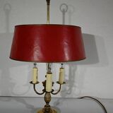 Brass bouillotte lamp with red lampshade, Louis XVI – XXth style