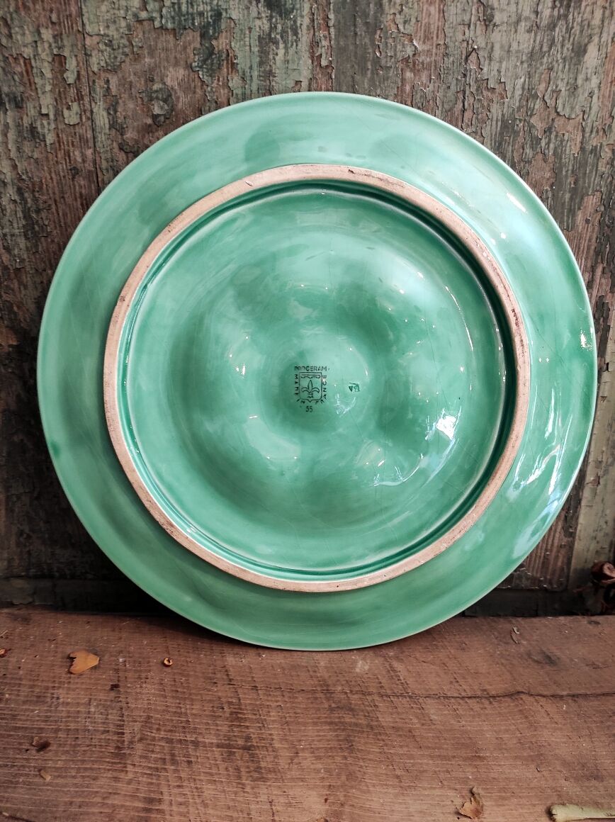 Vintage French Oyster Tray in turquoise Majolica