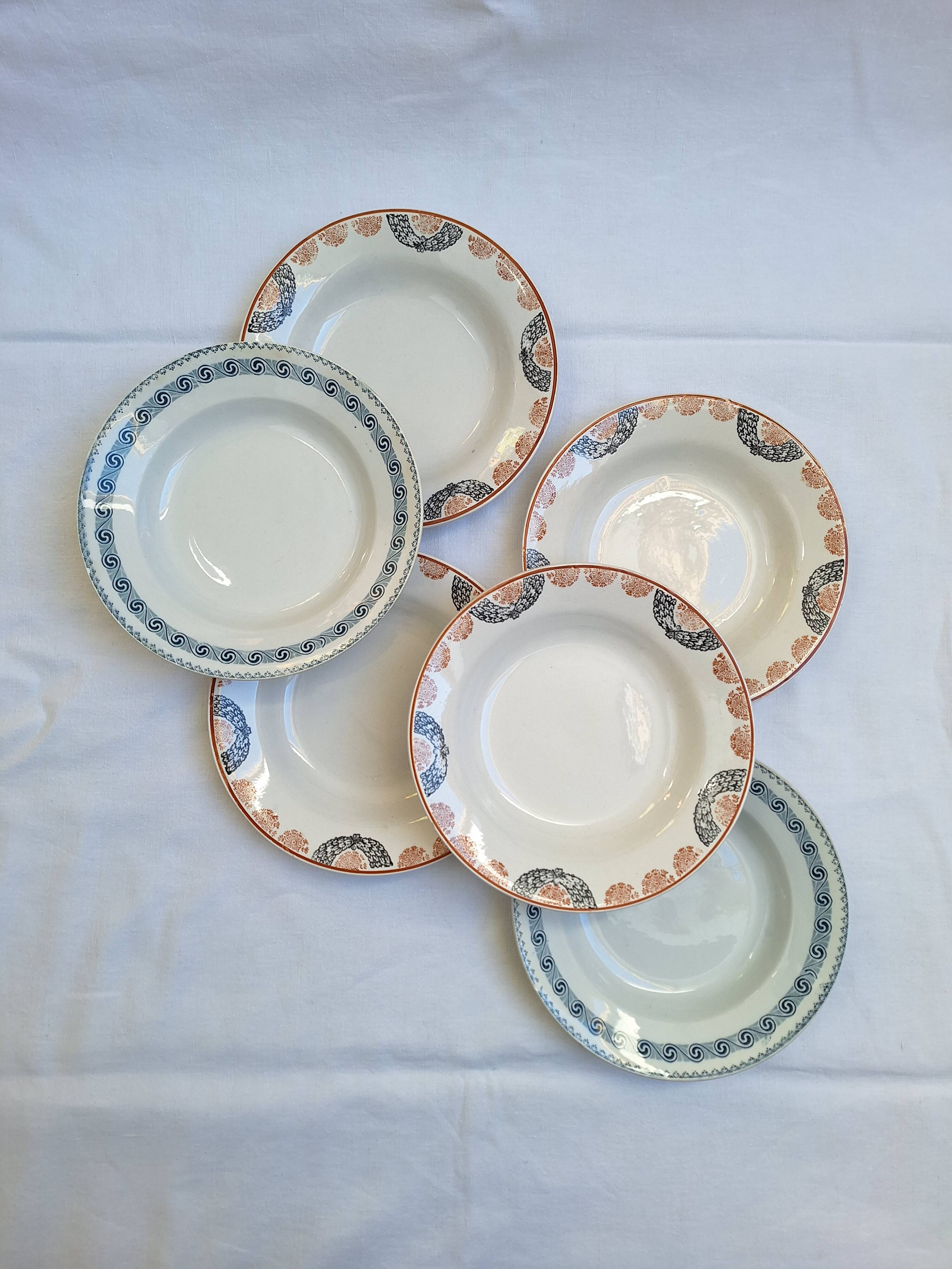 Orange and blue deep plates HBCM and St Amand.