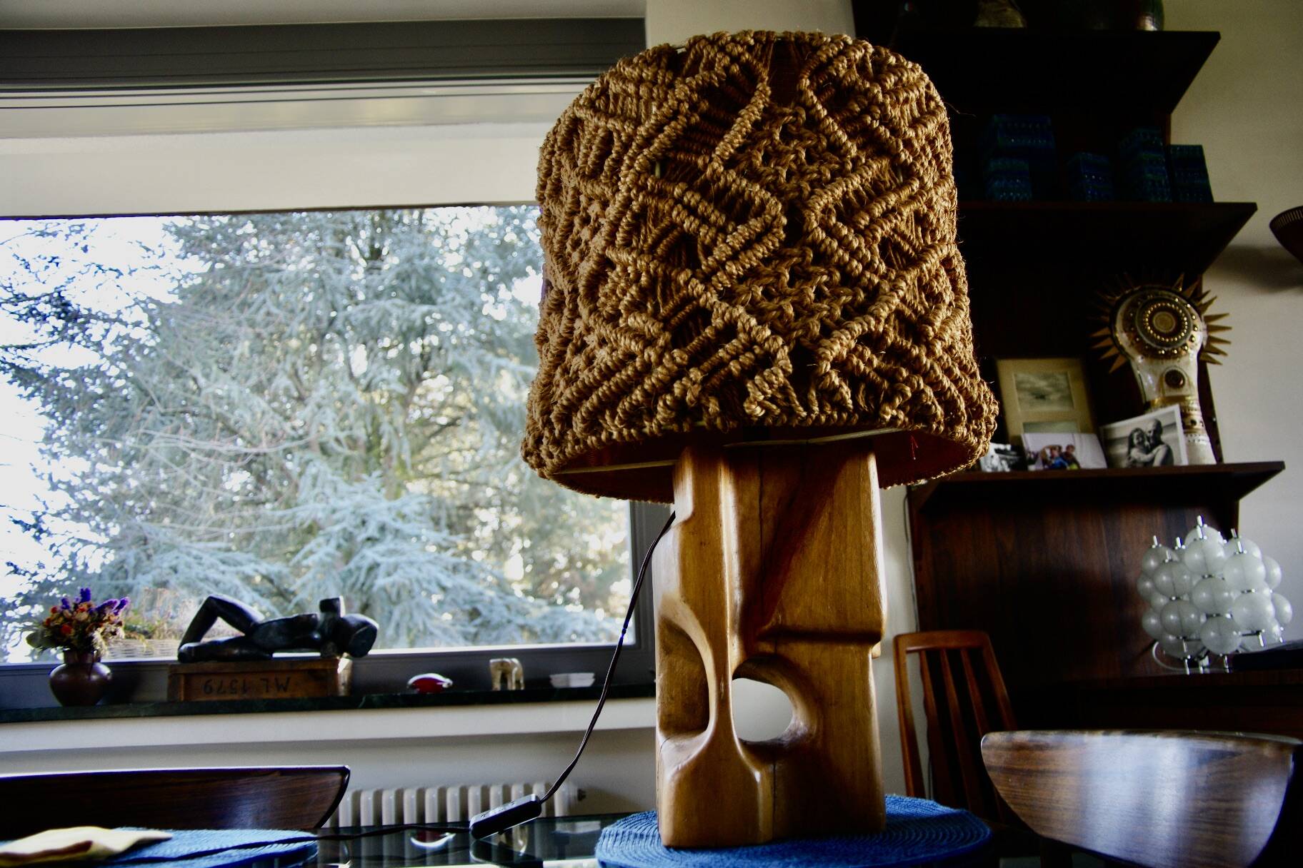 Brutalist lamp and rope 1960