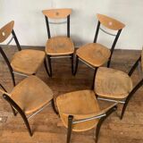 Series Set of 6 vintage bistro chairs in curved wood