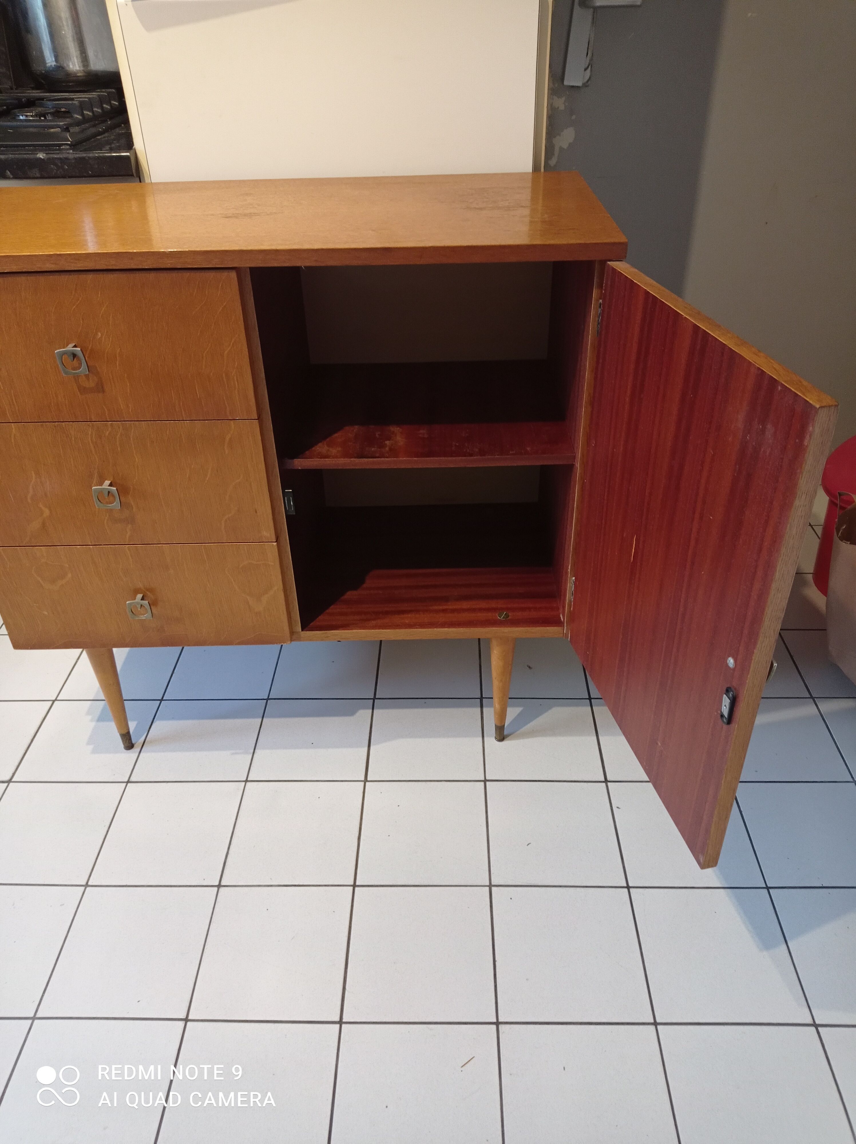 Old vintage Scandinavian chest of drawers 3 drawers and 1 compass foot holder