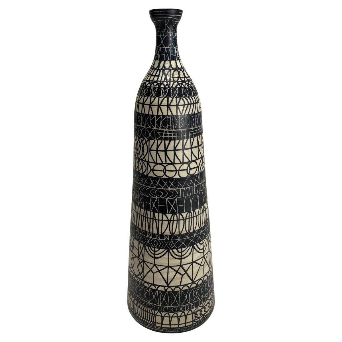 Large Decorated Ceramic Bottle by Atelier Mascarella, 1950s