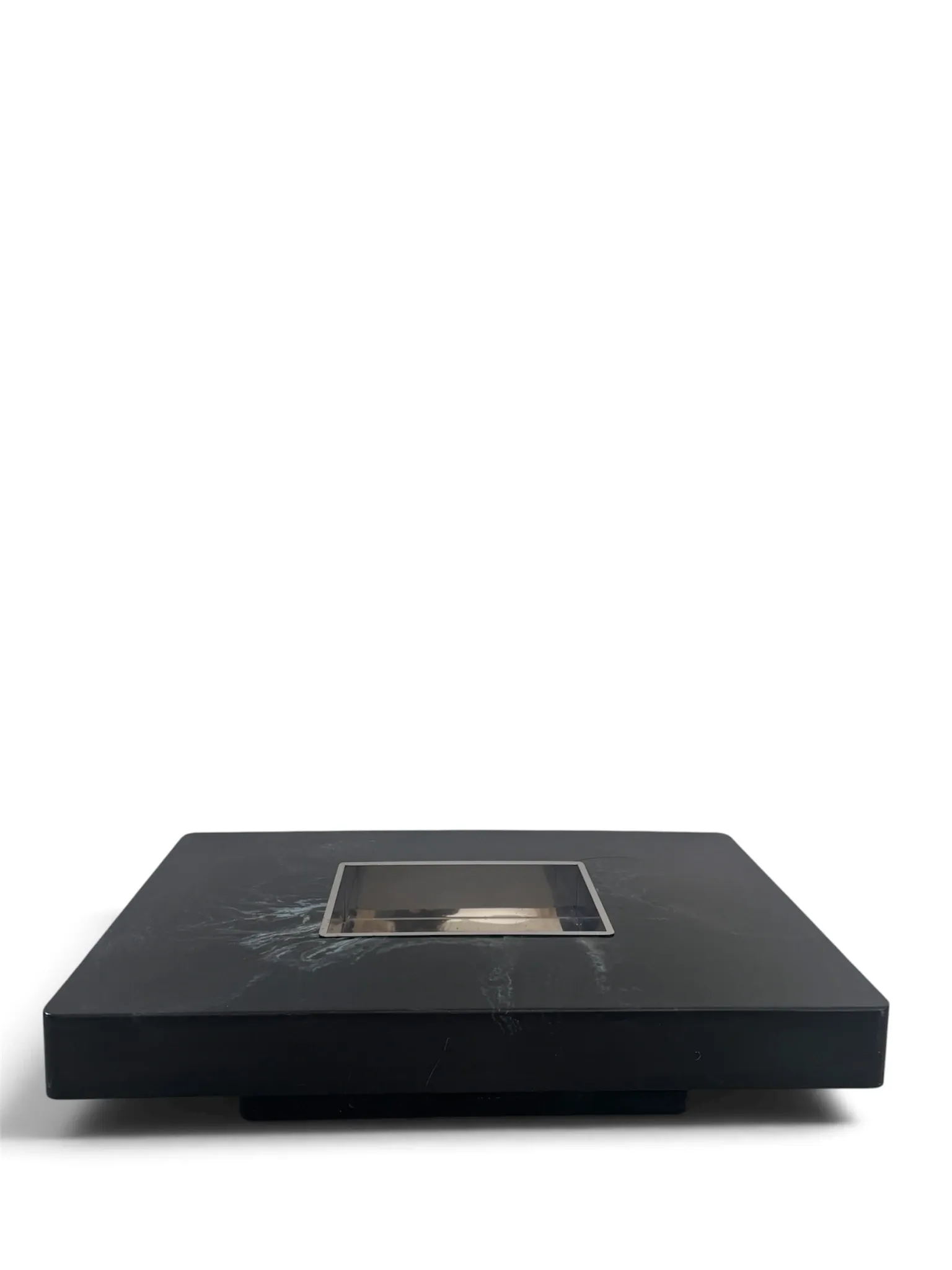 Black and blue marble coffee table with chrome base, designed by Willy Rizzo.
