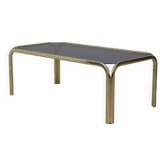 Vintage 1970s Italian-design coffee table in gilded brass and smoked glass
