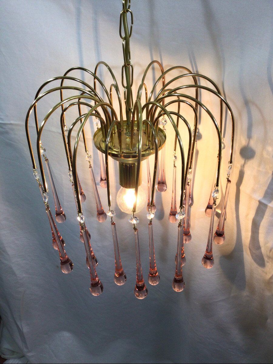 Murano chandelier pink crystal drops