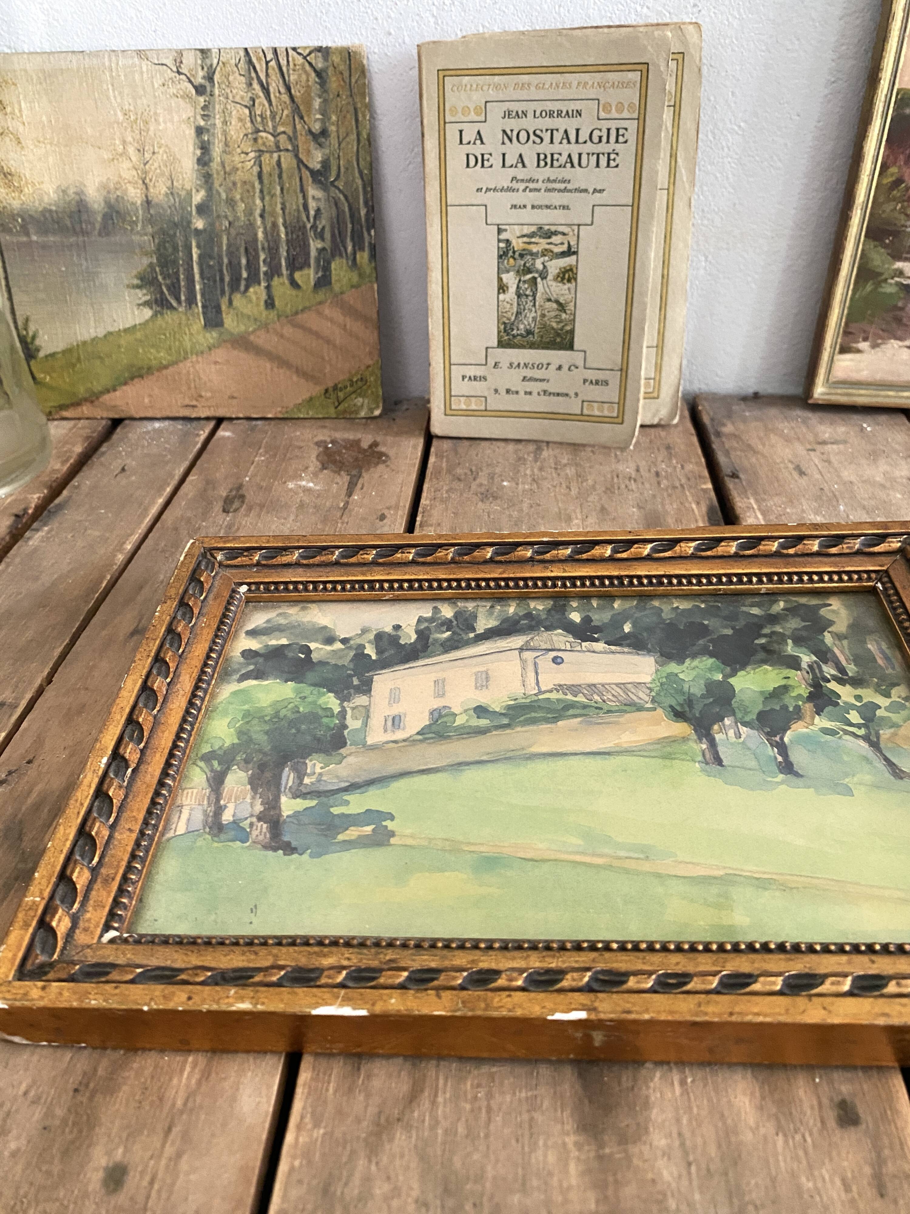 Home drawing, framed and glazed watercolor