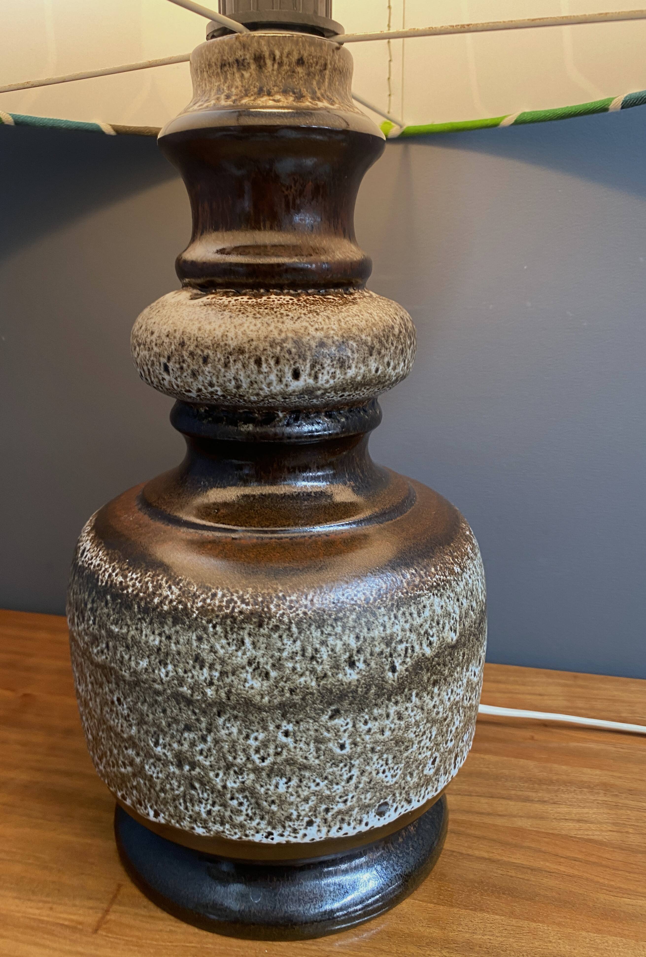 Ceramic table lamp green shade by  Hustadt-leuchten 1970s