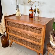 Commode bois et rotin vintage