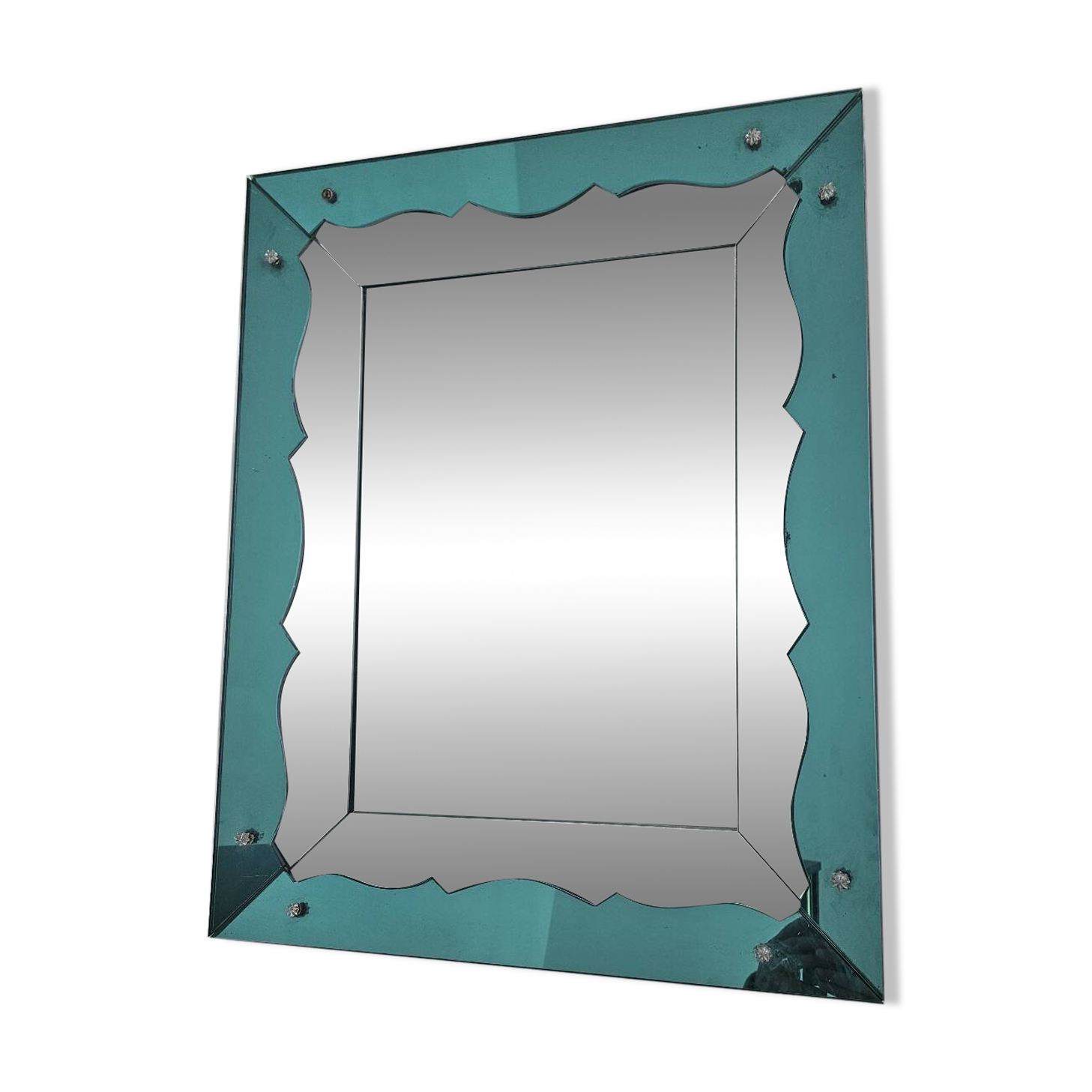 Turquoise green mirror in Hollywood Regency style