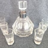Antique liqueur set, decanter and 6 thick cut crystal glasses