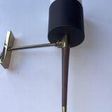 Pair of vintage arlus wall lights – black metal, brass, opaline glass & wood –