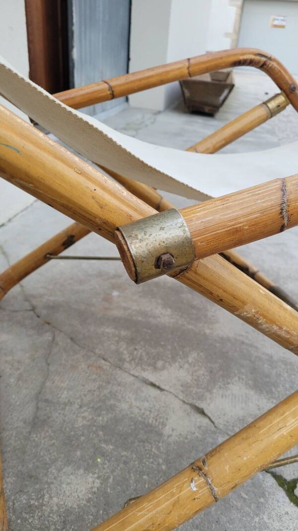 Fauteuil chaise longue transat vintage en bambou 1950s Italy