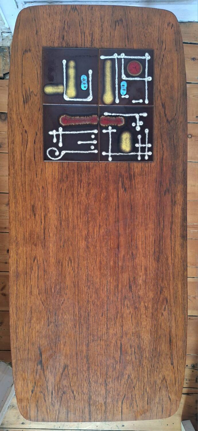 Vintage coffee table, ceramic tiles, antique furniture