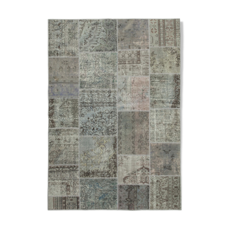 Hand-knotted turkish vintage 172 cm x 245 cm grey patchwork carpet