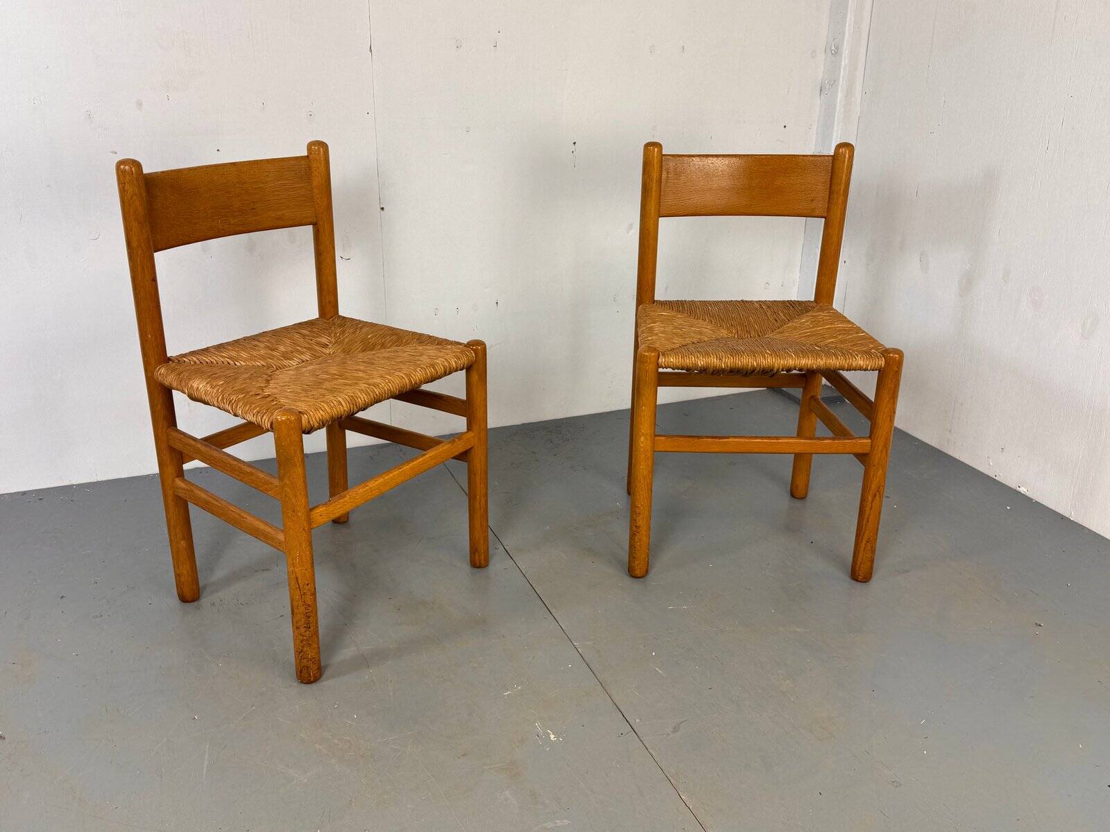 Vintage oak and rush chairs by J Van Heuvel for Advorm, 1950s, set of 2